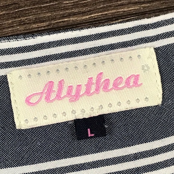 Alythea Women’s Long Sleeve V-Neck Pullover Stripe Gray Blouse Size Large - Picture 5 of 5